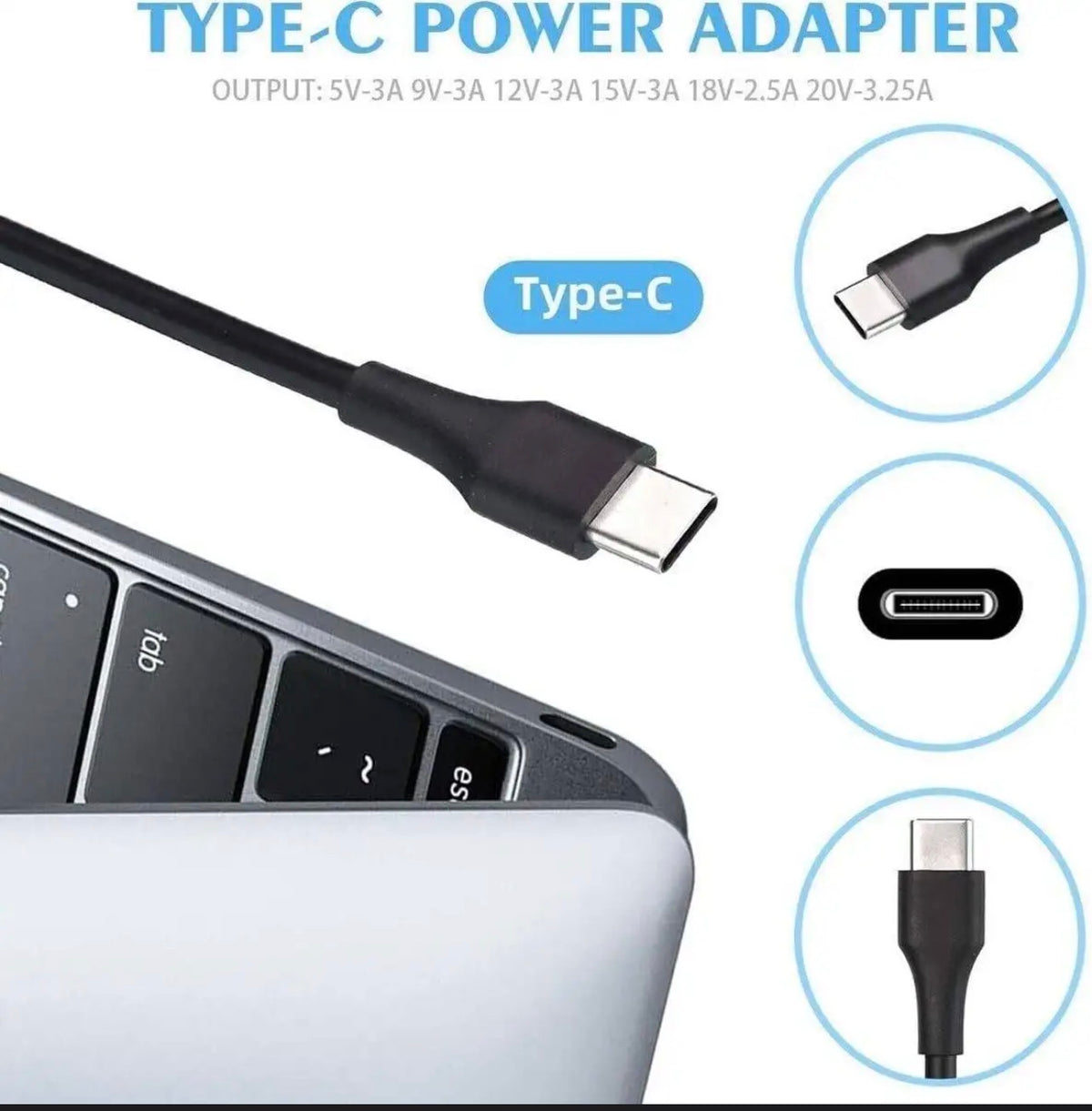 Type-C 65W USB-C Laptop Charger for Acer, Apple, ASUS, Dell, HP, Lenovo & Others