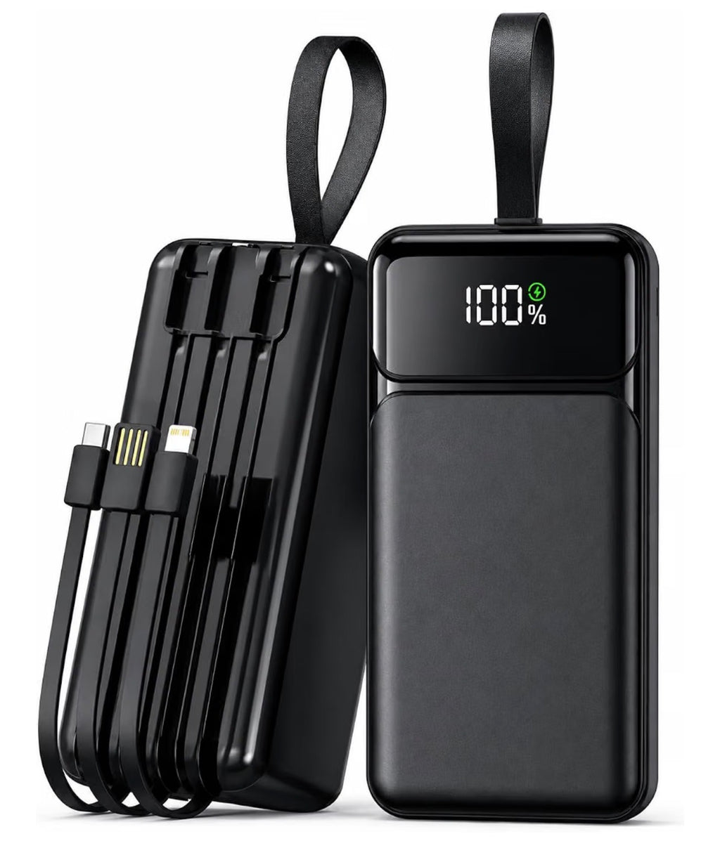 ASPOR A318 40000Mah Fast Charging Power Bank with Built-in-Cables, LED Display, Large Capacity Battery Power Station. Compatible with all Andriods and iPhone, Black
