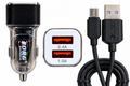Dual USB Car Charger, 3.4A Total Output, 2.4A and 1.0A Ports, Model DL-16, with Micro USB Cable