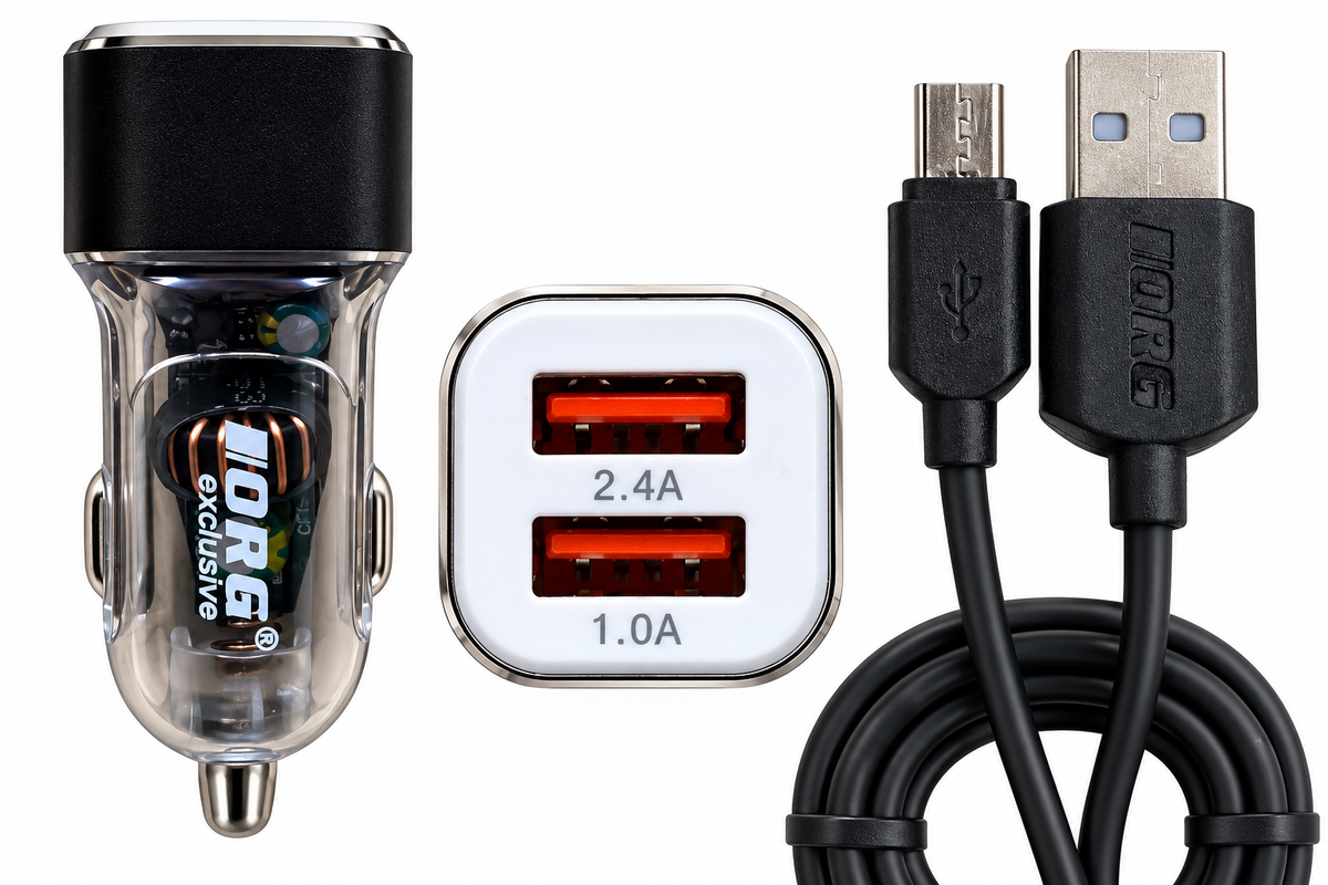 Dual USB Car Charger, 3.4A Total Output, 2.4A and 1.0A Ports, Model DL-16, with Micro USB Cable